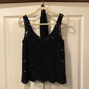 Sézane Elegant Black Eyelet Tank Top/Blouse. Size 38. Button Back Detail.